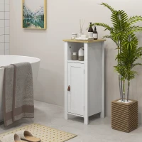 kleankin Meuble de salle de bain sur pied avec placard à 2 niveaux étagère réglable poignées en similicuir 32 x 30 x 80 cm blanc(m-10)