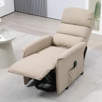 HOMCOM Fauteuil releveur inclinable avec repose-pied fonction massage et chaleur télécommande pochette beige chiné(m-10)