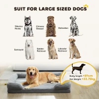 PawHut Dog Sofa Bed, Washable Pet Bed with Removable Cover and Non-Slip Bottom for Small, Medium and Large Dogs, Grey(m-8)