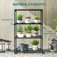 Outsunny Portapiante a 4 Livelli Aperti in Acciaio e Plastica, 67x49x105 cm, Verde Scuro(m-6)