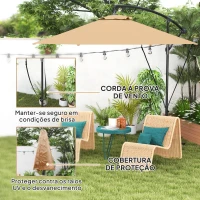 Outsunny Chapéu de Sol Excêntrico Ø 290 cm Chapéu de Sol de Jardim com Base Cruzada Capa de Proteção e Corda de Vento Cáqui(m-4)