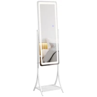 HOMCOM Free Standing Dressing Mirror with LED Lights, Full Length Mirror with 3 Temperature Colours and Storage Shelf(m-10)
