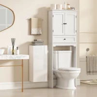 HOMCOM Mobiletto Bagno Pensile con 2 Ripiani in Vetro Regolabili e Anta Senza Maniglia, Bianco Lucido(m-8)
