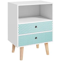 HOMCOM Comodă din lemn cu 2 sertare noptieră cu poliță deschisă pentru dormitor living 45x30x65 cm Alb(m-6)