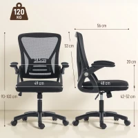 HOMCOM Ergonomic office chair, mesh office chair, liftable armrests, height adjustable, 59.5x56x103cm, black(m-3)