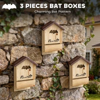 PawHut Skrzynka dla nietoperzy 3 szt. z drewna jodłowego Domek dla nietoperzy do zawieszenia w ogrodach, 21,5 x 11,5 x 34 cm(m-4)