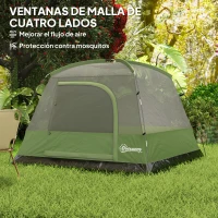 Outsunny Tienda de Camping para 4 Personas Impermeable Fácil Instalación y Bolsa de Transporte Incluida 200x200x135 cm Verde(m-6)