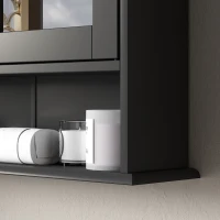 kleankin Armoire de Salle de Bain avec Miroir Armoire Murale à 2 Portes Étagère Ouverte Étagère Réglable 56x13x58cm Noir(m-4)