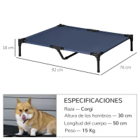 PawHut Cama Elevada para Perros Refrescante y Transpirable Cama para Perros Grandes 92x76x18 cm para Interior Exterior Azul(m-3)