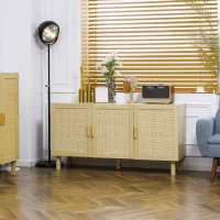 HOMCOM Aparador 3 Puertas de Rejilla de Ratán con Estantes Ajustables para Comedor Entrada Dormitorio Natural 136x41x70 cm(m-2)