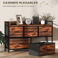 HOMCOM Cajonera de Tela con 5 Cajones y Marco Metálico Estilo Industrial para Salón Recibidor 98x29x63 cm Marrón Rústico(m-6)