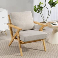 HOMCOM Fauteuil salon, fauteuil scandinave en tissu effet lin, coussins rembourrée et pieds en bois d'hévéa, 76x87x88cm, beige(m-2)