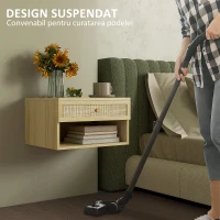 HOMCOM Set de 2 Noptiere Plutitoare, Noptiere cu Sertar din Ratan și Raft Deschis pentru Dormitor, 40x34x23 cm, Lemn Natural(m-5)