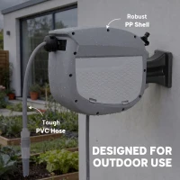 Outsunny Dévidoir de Tuyau Rétractable 10+1 m avec Buse 2 Modes Verrouillage Automatique et Rétraction Contrôlée Support Gris(m-4)