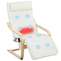 HOMCOM Fauteuil de salon fauteuil relax massant et chauffant dossier haut, appui-tête et repose-pieds, 67 x 95 x 101 cm, crème(m-11)