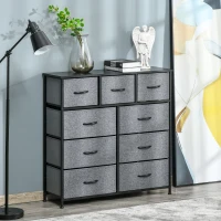 HOMCOM Commode 9 tiroirs meuble de rangement tiroir en tissu pliant - structure acier noir - 100 x 30 x 100 cm, noir et gris(m-10)