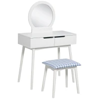 HOMCOM Dressing Table & Stool Set w/ Drawers Mirror Modern Elegant Vanity Makeup Padded Seat Home Bedroom Beauty Furniture White(m-10)