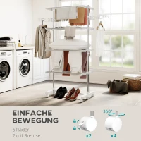 HOMCOM Mobiler Wäscheständer mit Rollen, 4 Ebenen, klappbar, Edelstahl, rostfrei, weiß+silber, 142 x 55 x 172 cm(m-7)