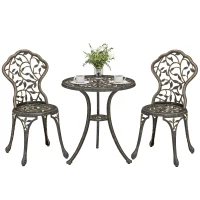Outsunny 3 Pcs Aluminium Bistro Set Garden Furniture Dining Table Chairs Outdoor Seat Patio Seater Brown(m-10)