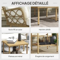 Outsunny Salon de jardin d'angle 4 pers. 3 pièces avec 1 table basse coussins grand confort inclus résine tressée crème(m-6)