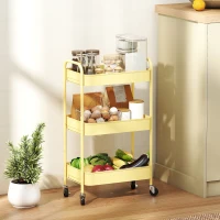 HOMCOM Carrello da cucina a 3 livelli con cestelli e maniglie, 45x30,6x79 cm, Giallo(m-2)