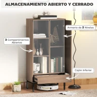 HOMCOM Aparador para Salón Moderno con Puerta Cajón Estante Ajustable y 3 Compartimentos Abiertos 60x34x121 cm Natural(m-4)