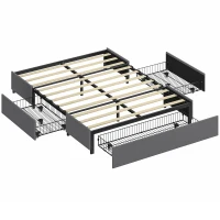 HOMCOM Lit double 140x190 cm Sommier avec 3 tiroirs et structure métallique Charge 363 kg Gris(m-7)