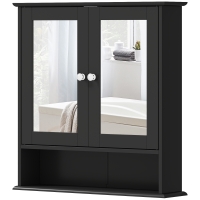 kleankin Armoire de Salle de Bain avec Miroir Armoire Murale à 2 Portes Étagère Ouverte Étagère Réglable 56x13x58cm Noir
