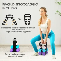 SPORTNOW Set di Manubri Esagonali con Supporto Pieghevole, 2x1kg 2x2kg 2x3kg(m-5)