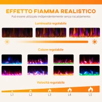 HOMCOM Camino Elettrico da Incasso o a Parete con Temperatura Regolabile, in Acciaio e Vetro, 127x9.4x47 cm, Nero(m-4)