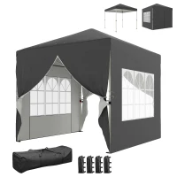 Outsunny Tenda de Jardim 2,5x2,5 m Aparecer Tenda Dobrável Ajustável em Altura Proteção UV50+ Montagem Fácil Cinza Escuro(m-6)