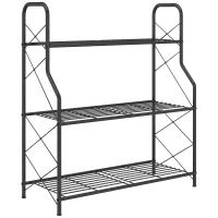 Outsunny 3-Etagen Pflanzenständer, 78 cm hoch Blumenständer mit Griffe, Pflanzenregal aus Metall Schwarz(m-1)