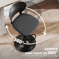 HOMCOM Juego de 2 Taburetes de Bar Giratorios en 360° Regulables en Altura de 84-105 cm Respaldo Hueco Reposapiés Negro(m-5)