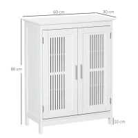 kleankin Bathroom cabinet, freestanding 3-tier bathroom cupboard, double door and adjustable shelf, 60x30x80cm, white(m-3)
