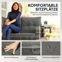 Outsunny 2-Sitzer Rattansofa mit Kissen Klappbar Seitentabletts Loungesofa Sitzgruppe Hellgrau(m-7)
