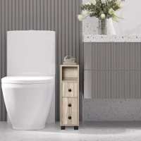 kleankin Support Papier Toilette - Porte-Papier Toilette - Armoire pour Toilette - 3 Niveaux + Sortie Papier Panneaux Aspect chêne Clair(m-10)