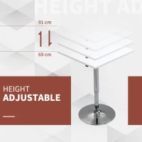 HOMCOM Regulowany stolik barowy, 360° obrotowy, nóżki odporne na zarysowania, stabilna metalowa podstawa, Biały(m-4)