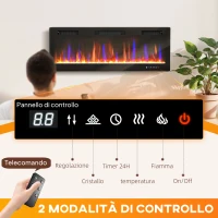 HOMCOM Camino Elettrico da Incasso o a Parete con Temperatura Regolabile, in Acciaio e Vetro, 127x9.4x47 cm, Nero(m-5)