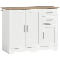 HOMCOM Buffet salon, meuble de rangement avec 2 tiroirs, 3 portes et étagère réglable, 100 x 40 x 78 cm, blanc et bois naturel(m-12)