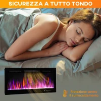 HOMCOM Camino Elettrico da Incasso con Fiamma Indipendente, 3 Modalità di Riscaldamento e Telecomando, 106.7x9.4x47 cm, Nero(m-8)