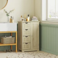 kleankin Badezimmerschrank Schmale Badsäule mit 4 Schubladen und verstellbarem Einlegeboden Moderner Stil 56x30x83 cm Naturholz(m-2)