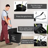 Wózek do sprzątania, wiadro, system, czarny, mobilny(m-6)