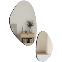 HOMCOM Lot de 2 miroirs muraux, miroirs décoratifs irréguliers en forme de galet, cadre en métal, 70 x 46 cm/49,5 x 31 cm, noir(m-11)