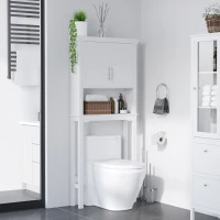 kleankin Meuble WC dessus de toilette avec placard à porte double, étagère réglable et niche, dim. 71 x 20,5 x 165 cm, blanc(m-10)
