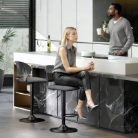 HOMCOM Juego de 2 Taburetes de Bar Giratorios en 360° Regulables en Altura de 84-105 cm Respaldo Hueco Reposapiés Negro(m-9)