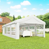 Outsunny Tenda para Festas 4x8 m Tenda de Jardim com Paredes Removíveis, Porta e Janelas UPF50+ Branco(m-8)