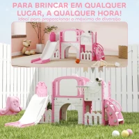 AIYAPLAY Escorrega Infantil 7 em 1 para Crianças Tema de Sapo com Aro de Basquetebol Túnel Quadro Telescópio de Brincar Trepador 176x150x94 cm Rosa(m-8)
