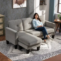 HOMCOM Canapea Colțar cu Șezlong Reversibil, Pernă pentru Șezut și Spătar și 3 Locuri, 186x130x84 cm, Maro(m-2)