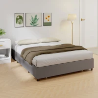 HOMCOM Lit double 140x190 cm Sommier avec 3 tiroirs et structure métallique Charge 363 kg Gris(m-5)