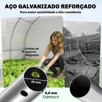 Outsunny Estufa de Túnel 6x3x2 m com Porta de Dobradiças,12 Janelas com Rede e Estrutura de Aço Galvanizado Branco(m-4)